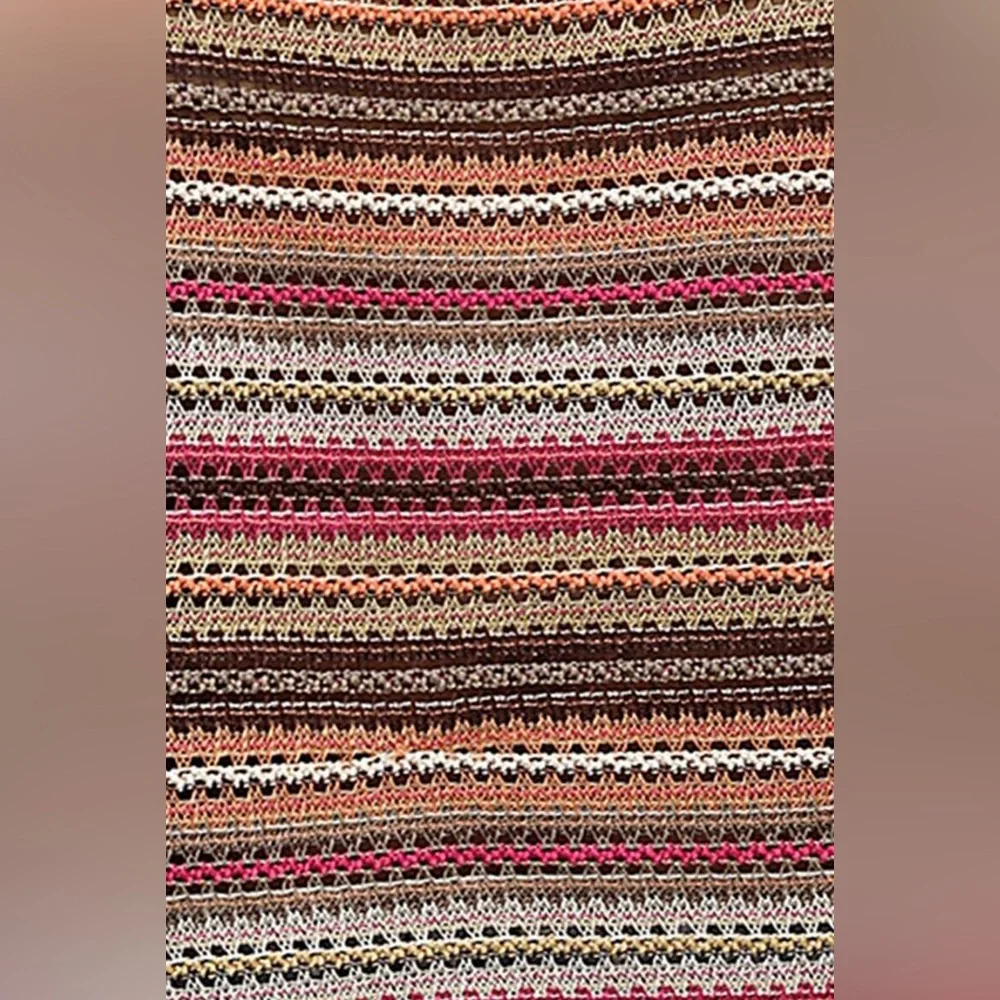 Rose Red Ethnic Striped Wide Cropped Long Sleeve Bohemian Blouse